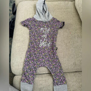 RAGS “Rise And Shine” Pull On Hooded Floral Romper Size 6-12 months